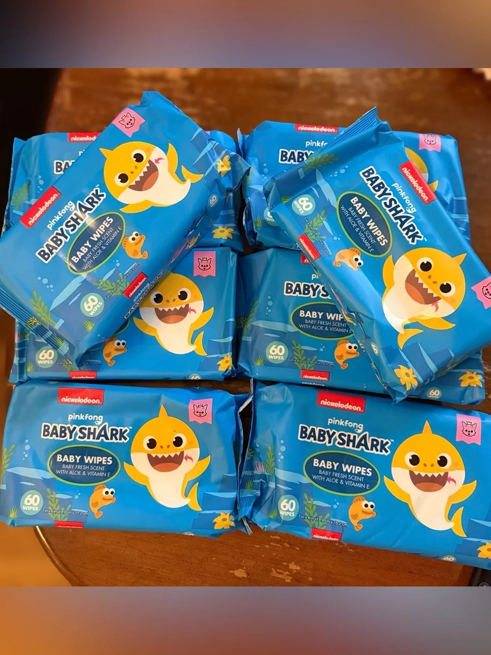 8 Pack Pinkfong Baby Shark Baby Wipes - Nickelodeon, Baby Powder Scent